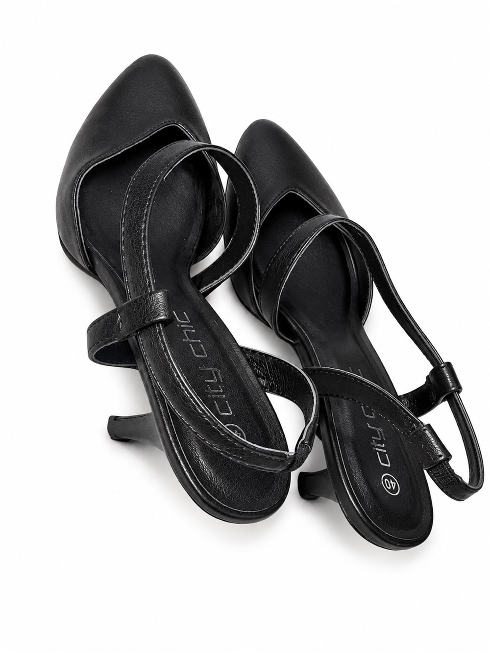 City Chic Black Pointed Slingback Heels